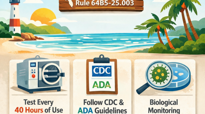 Florida dental spore testing requirements 40 hour rule sterilization compliance