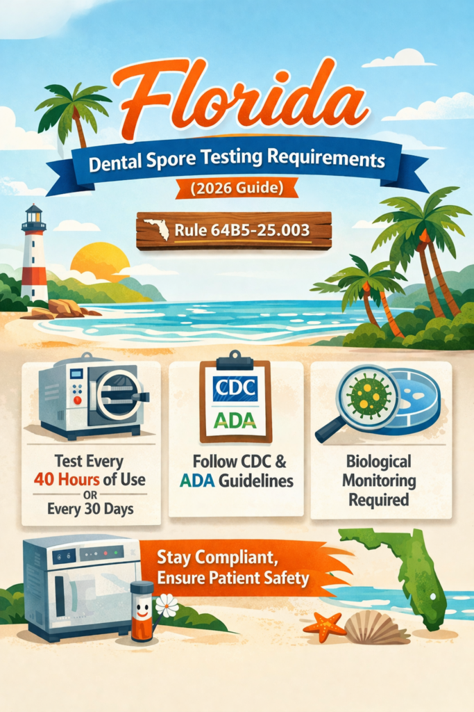 Florida dental spore testing requirements 40 hour rule sterilization compliance