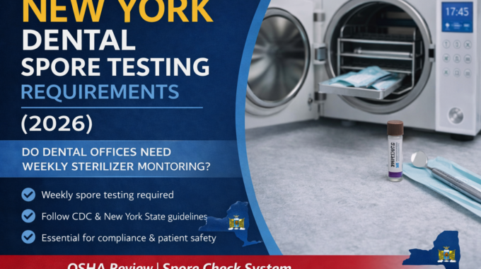 New York dental spore testing requirements 2026 weekly sterilizer monitoring autoclave