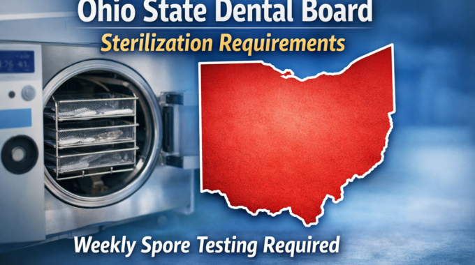 Ohio dental sterilization requirements showing autoclave and weekly spore testing requirement by Ohio State Dental Board