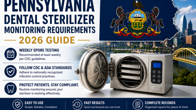 Pennsylvania dental sterilizer monitoring requirements weekly spore testing 2026