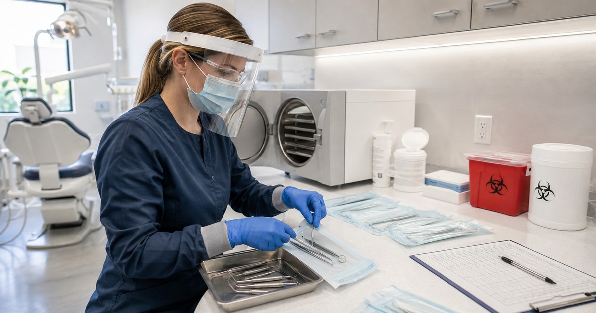 Sterilized dental instruments prepared for infection control processing