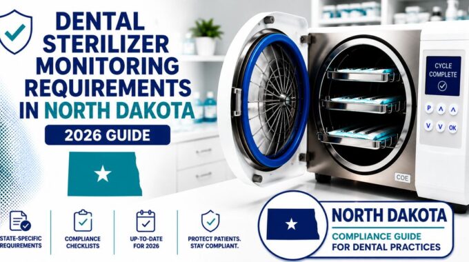 North Dakota dental spore testing requirements and sterilizer monitoring compliance for 2026